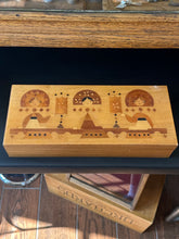 Load image into Gallery viewer, Vintage 1980s USSR Russian Wooden Marquetry Inlay “Three Girls Under the Window” Rectangular Hinged Box 11.9x4.9”
