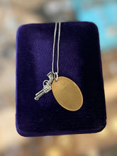 Load image into Gallery viewer, Vintage Sterling Silver &amp; Brass “I Keep a Close Watch on This Heart of Mine” Gun Dog Tag Pendant Necklace 18”
