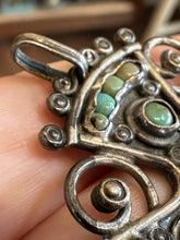 Load image into Gallery viewer, Vintage JGD Matl Mexican Sterling Silver Genuine Turquoise Cross Amulet Pendant
