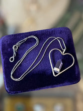 Load image into Gallery viewer, Vintage Sterling Silver &amp; Genuine Amethyst Faceted Pointed Tower Open Heart Pendant Necklace 16”
