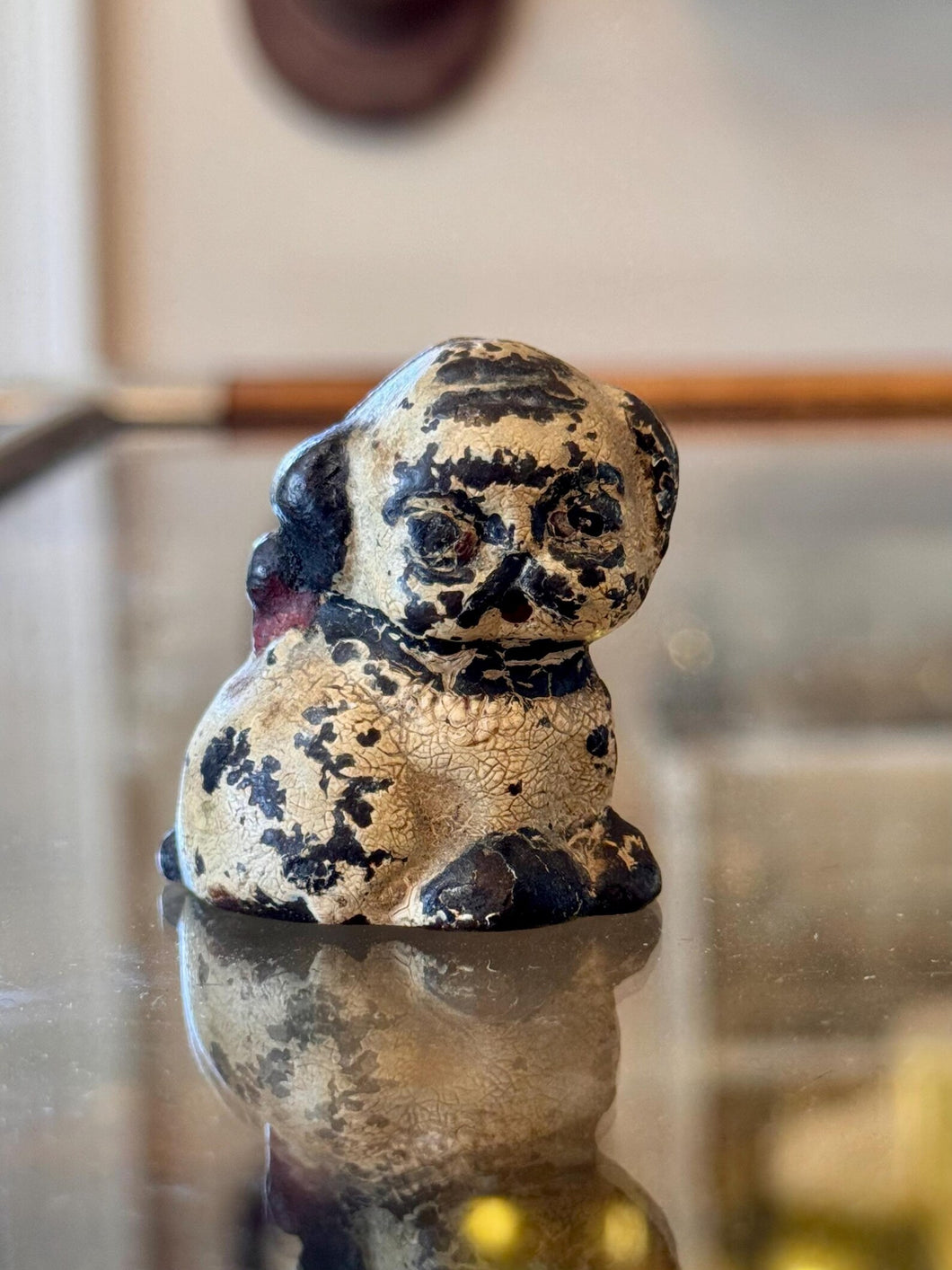 Miniature Antique Hubley Puppy Boston Terrier Dog Cast Iron Paperweight