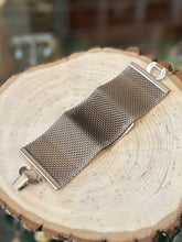 Load image into Gallery viewer, Vintage Midcentury Large Wide Silver Tone Mesh Center Panel Statement Bracelet 7.5”
