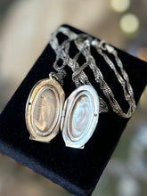 Load image into Gallery viewer, Vintage 925 Sterling Silver Floral Scroll Hand Etched Oval Locket Pendant Necklace 25.75”
