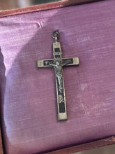 Load image into Gallery viewer, Vintage Nickel Silver &amp; Ebony Crucifix Pendant Skull Crossbones Sacred Heart Religious
