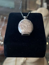 Load image into Gallery viewer, Vintage 925 Sterling Silver Floral Scroll Hand Etched Oval Locket Pendant Necklace 25.75”

