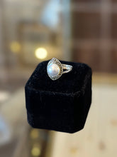 Load image into Gallery viewer, Sterling Silver Faux Pearl Cabochon &amp; Marcasite Ring sz 8-1/4 Art Deco Style
