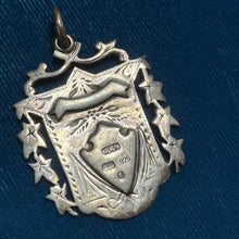 Load image into Gallery viewer, Antique Sterling Silver Fob Engraved Shield Medal Tag Pendant Crest Vintage B&amp;W
