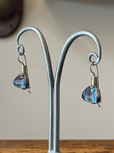 Load image into Gallery viewer, Vintage Sterling Silver Two Tone Dangle Drop Earrings Cushion Cut Faceted Blue Crystal
