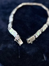 Load image into Gallery viewer, Vintage Sterling Silver White Fire Opal Inlay Link Bracelet 7.5”
