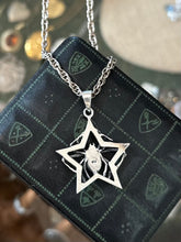 Load image into Gallery viewer, Gothic Sterling Silver Spider Star Black Widow Pendant Necklace Hook Clasp 19”
