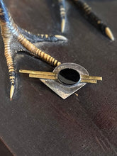 Load image into Gallery viewer, Vintage Signed AJV Sterling Silver &amp; Black Onyx Two Tone Modernist Geometric Brooch Pin

