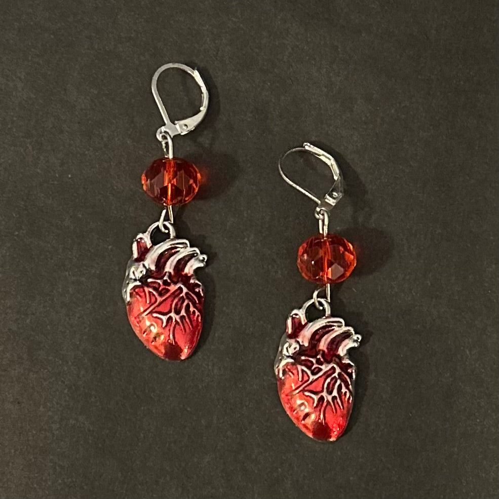 Handmade Red Anatomical Heart Earrings - ANATOMICAL