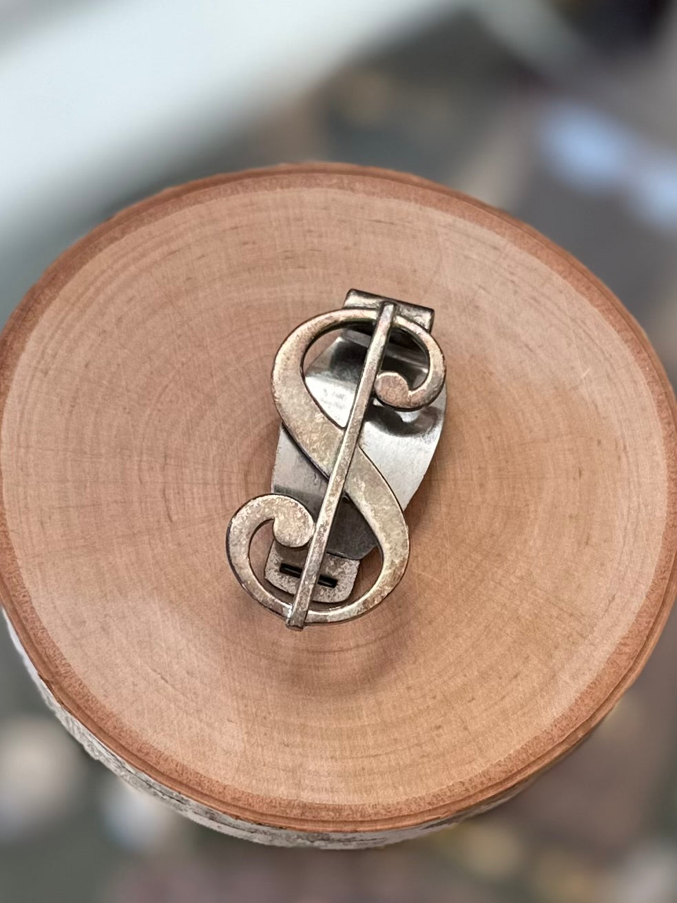 Vintage Midcentury Signed Anson Sterling Silver Dollar Sign Money Clip Engraved “GUNTHER” Patent Pending