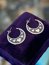 Load image into Gallery viewer, Vintage 1990s Sterling Silver Heart Open Hoop Earrings “Hearts in a Cage” Signed BEAU
