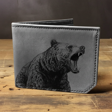 Load image into Gallery viewer, Backerton Printmaker Leather Wallet: Bear | Grey or Brown
