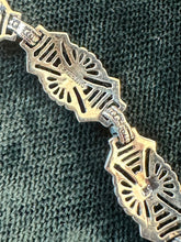 Load image into Gallery viewer, Art Deco Revival Signed Lauren Taylor Sterling Silver Filigree Faux Amethyst Necklace
