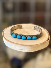 Load image into Gallery viewer, Vintage Traditional Navajo Native American Sterling Silver 5-Stone Sleeping Beauty Turquoise Cuff Bracelet

