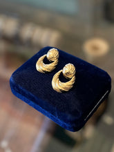 Load image into Gallery viewer, Vintage 1980s Signed GIVENCHY Gold Tone Ribbed Door Knocker Drop Pierced Earrings
