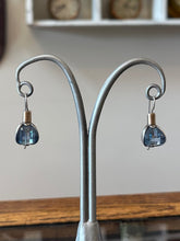 Load image into Gallery viewer, Vintage Sterling Silver Two Tone Dangle Drop Earrings Cushion Cut Faceted Blue Crystal
