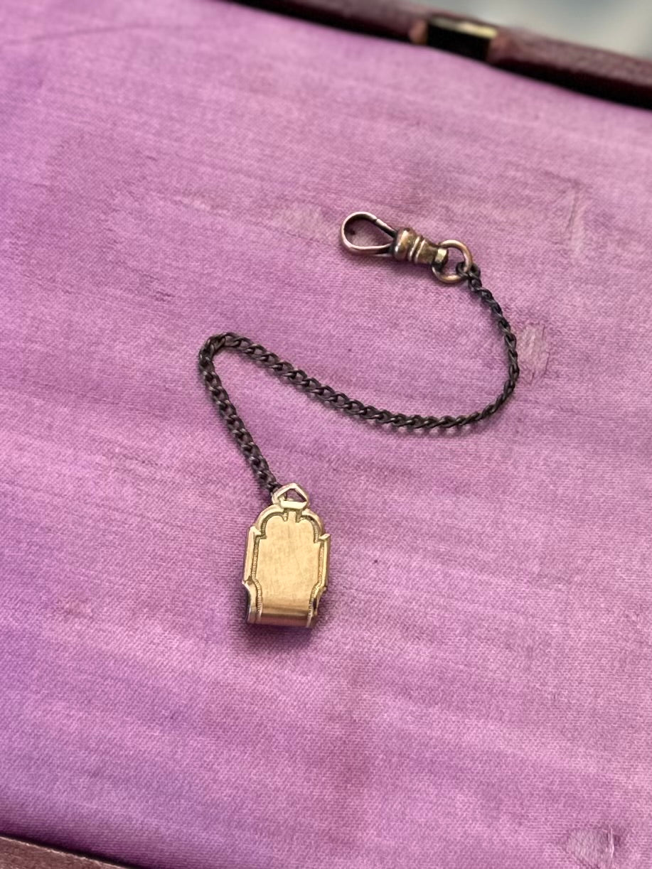 Antique Edwardian Pocket Watch Chain Vest Clip, Dog Clasp Gold Tone Safety Fob Attachment Patent Pending