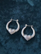 Load image into Gallery viewer, Vintage Sterling Silver 925 Heart Hoop Earrings Silver Hoops
