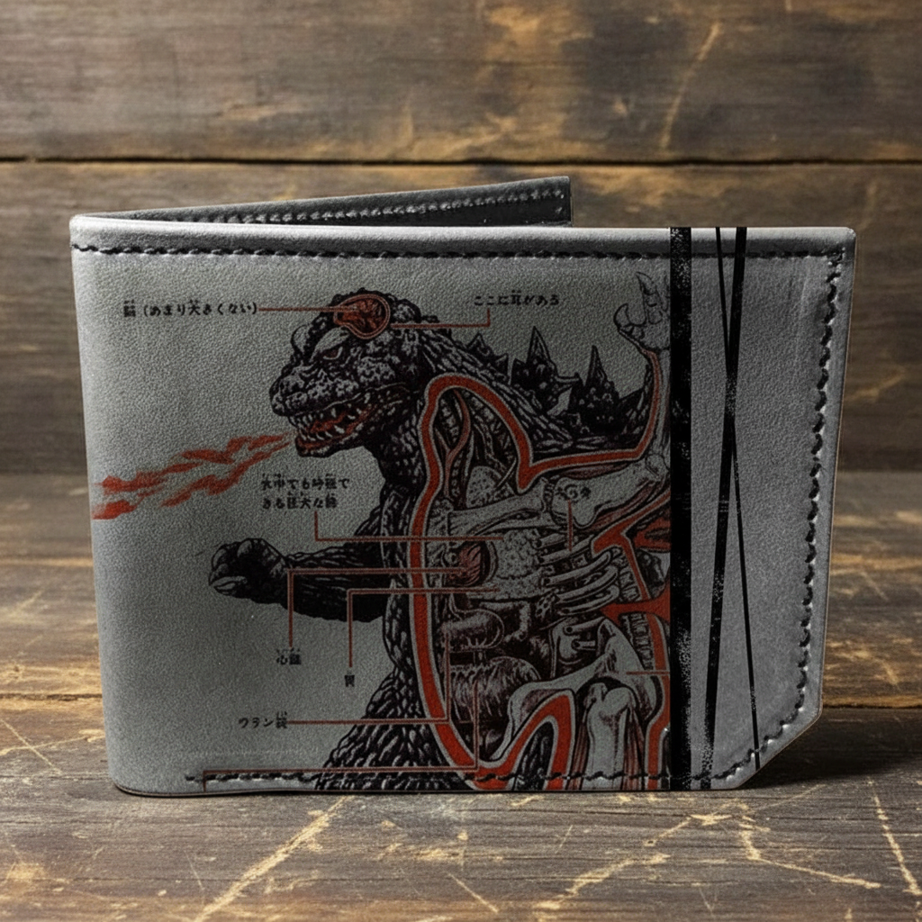 Backerton Printmaker Leather Wallet: Godzilla | Grey or Brown