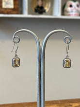 Load image into Gallery viewer, Vintage Sterling Silver &amp; Faceted Citrine Rectangular Dangle Drop Earrings
