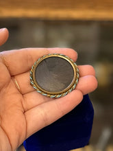 Load image into Gallery viewer, Antique Mourning Brooch Hair Jewelry Light Blue Enamel Round Pin w/ C Clasp
