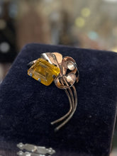 Load image into Gallery viewer, Vintage 1940s Signed BROOKRAFT Rose Gold Sterling Silver Faceted Yellow Topaz Glass Rhinestone Statement Brooch
