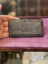 Load image into Gallery viewer, Antique Victorian Engraved Our Darling Metal Casket Plate Scroll Design Silver Tone 4x2 Mourning
