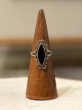 Load image into Gallery viewer, Vintage 925 Sterling Silver Black Onyx Marquise Scroll Design Ring US Size 8.5

