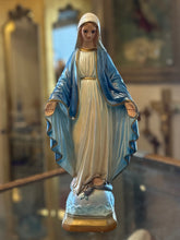 Load image into Gallery viewer, Vintage Iconic Virgin Mary Chalkware Statue 13.5” Blue Shroud Snakes Iridescent Sheen
