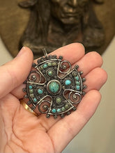 Load image into Gallery viewer, Vintage JGD Matl Mexican Sterling Silver Genuine Turquoise Cross Amulet Pendant
