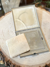 Load image into Gallery viewer, Vintage 1940s Midcentury VOLUPTE Silver Tone &amp; Copper Rose Detailed Square Powder Mirror Compact
