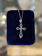 Load image into Gallery viewer, Vintage Sterling Silver &amp; Marcasite Cross Pendant Necklace 18”
