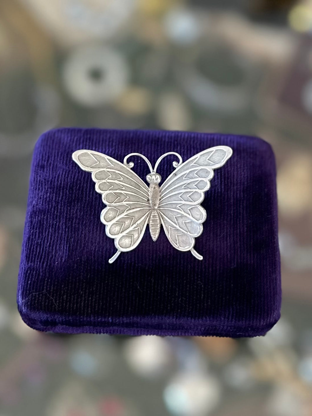 Vintage Midcentury Signed BEAU Sterling Silver Brushed Butterfly Brooch
