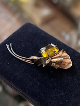 Load image into Gallery viewer, Vintage 1940s Signed BROOKRAFT Rose Gold Sterling Silver Faceted Yellow Topaz Glass Rhinestone Statement Brooch
