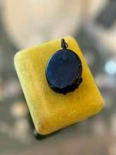 Load image into Gallery viewer, Antique Victorian Gutta Percha Grapes w/ Leaves Mourning Locket Pendant Etched
