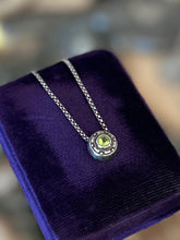 Load image into Gallery viewer, Vintage Signed GPC 925 Sterling Silver &amp; Green Cubic Zirconia Faux Peridot Slider Pendant Necklace 16.4”
