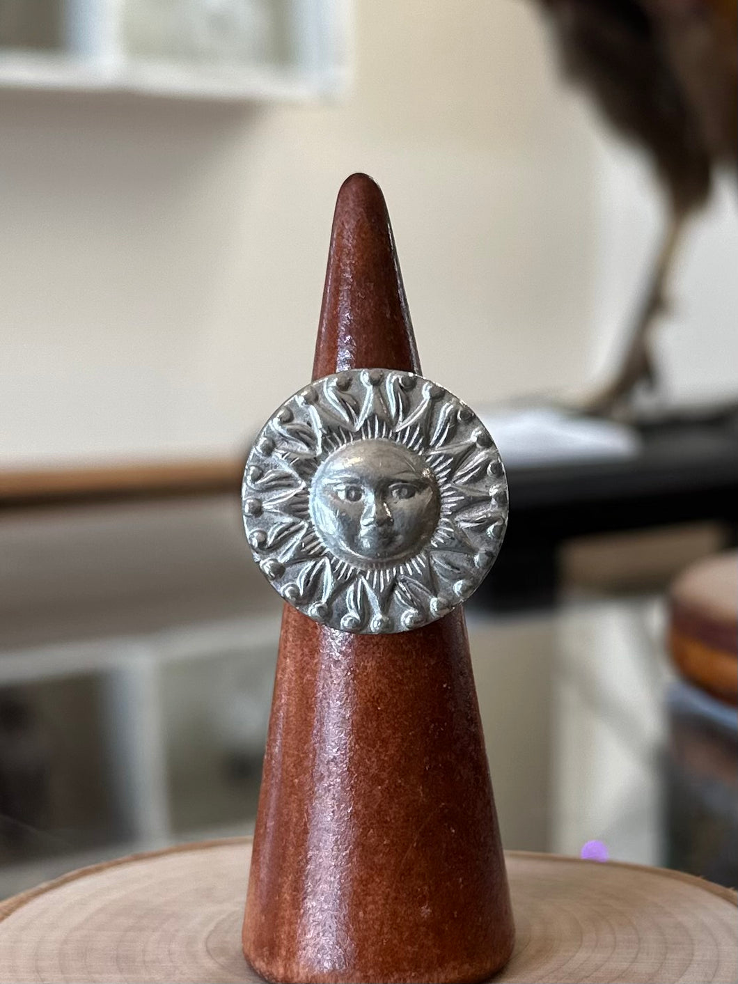 Vintage Signed BEN AMUN by Isaac Manevitz Silver Tone Sun Face Statement Ring US Size 6 1/2