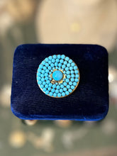 Load image into Gallery viewer, Vintage 1930s Czech Glass Blue Beads Hand Strung on Brass Round Brooch Pin Trombone Clasp
