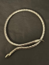 Load image into Gallery viewer, Vintage Midcentury Silver Tone &amp; Red Rhinestone Eyes Snake Coil Choker Necklace Adjustable
