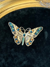 Load image into Gallery viewer, Vintage 1960s Midcentury Unsigned ALICE CAVINESS Sterling Silver Germany Gold Vermeil &amp; Enamel Butterfly Brooch
