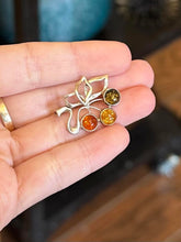 Load image into Gallery viewer, Vintage Sterling Silver Baltic Amber Cabochon Cherries Motif Mini Brooch Pin
