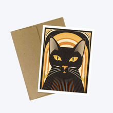 Load image into Gallery viewer, Art Deco Orange and Black Halloween Black Cat Card

