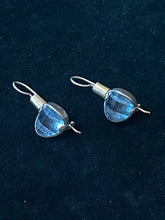 Load image into Gallery viewer, Vintage Sterling Silver Two Tone Dangle Drop Earrings Cushion Cut Faceted Blue Crystal
