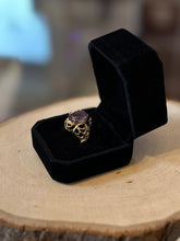 Load image into Gallery viewer, Vintage Hallmarked Fessenden &amp; Co. Ornate Gold Plated Faceted Faux Amethyst Cocktail Ring US Size 7 1/4

