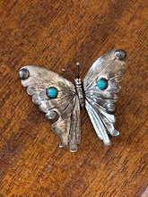 Load image into Gallery viewer, Vintage Signed FM Sterling Silver Mexico Genuine Turquoise Butterfly Brooch Pin
