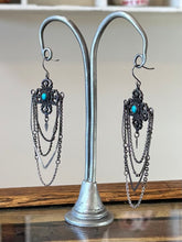 Load image into Gallery viewer, Vintage Bohemian Chandelier Silver Plated &amp; Genuine Turquoise Statement Dangle Earrings
