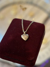Load image into Gallery viewer, Vintage 1/20 12k Gold over Sterling Silver Dainty Etched Heart Locket Pendant on 1/20 14k GF Gold Filled Chain
